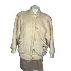 TUNDRA Sweater Jacket Embroidered Pockets 100% Wool Lined Small Vintage 70’s